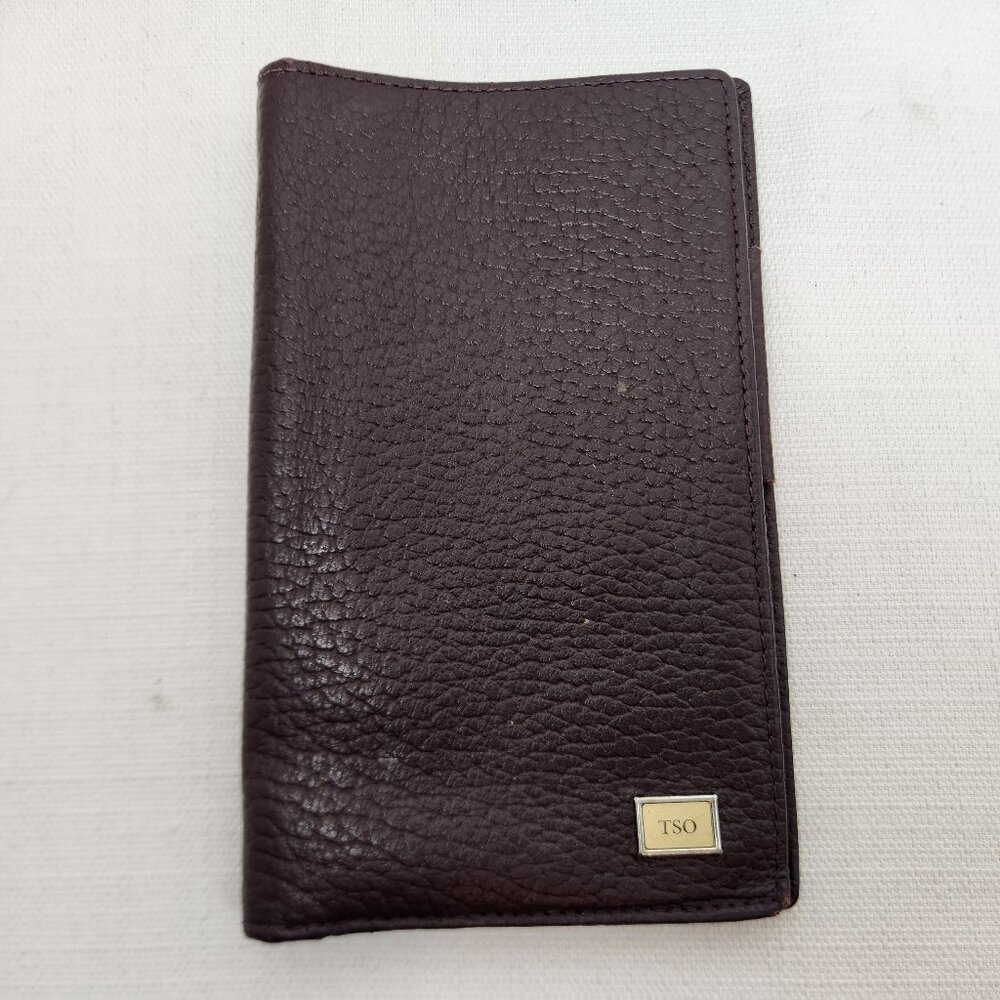 TSO Brown Leather Bifold Wallet Checkbook, Pen, Money Holder